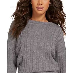 Gray Cable-Knit Pullover Sweater